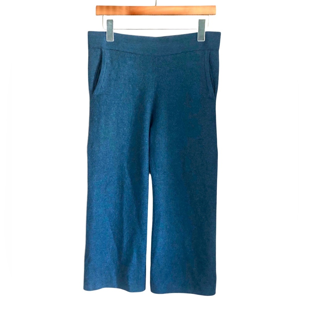 The Reset R Label Teal Wide-Leg Cropped Capri 100% Wool Knit Pants